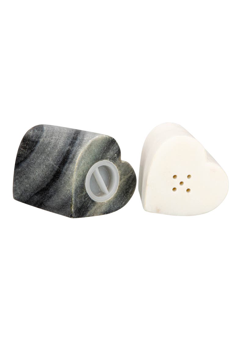 Heart-Shaped Marble Salt and Pepper Shakers, Set of 2, Grey and White, Alternate, color, Grey