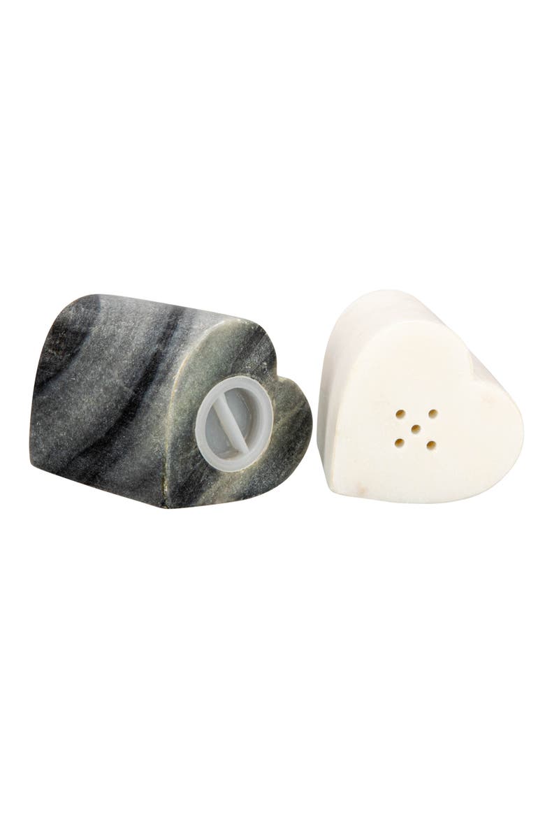 Storied Home Heart-Shaped Marble Salt and Pepper Shakers, Set of 2, Grey and White, Alternate, color,