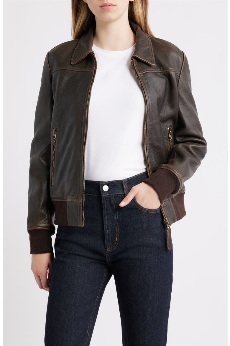 Leather Flight Jacket, Main, color, ANTIQUE