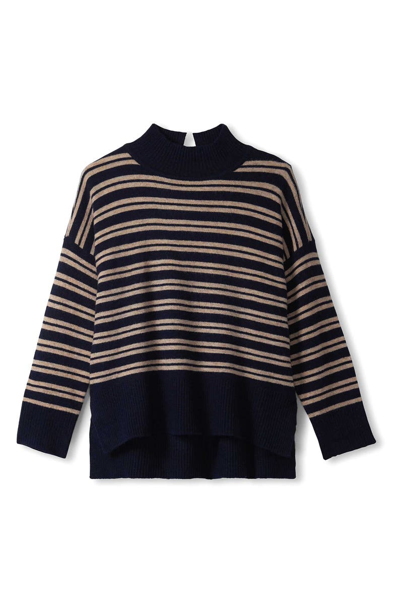 Hatley Double Stripe Mock Neck Sweater, Alternate, color, Navy And Camel Stripe