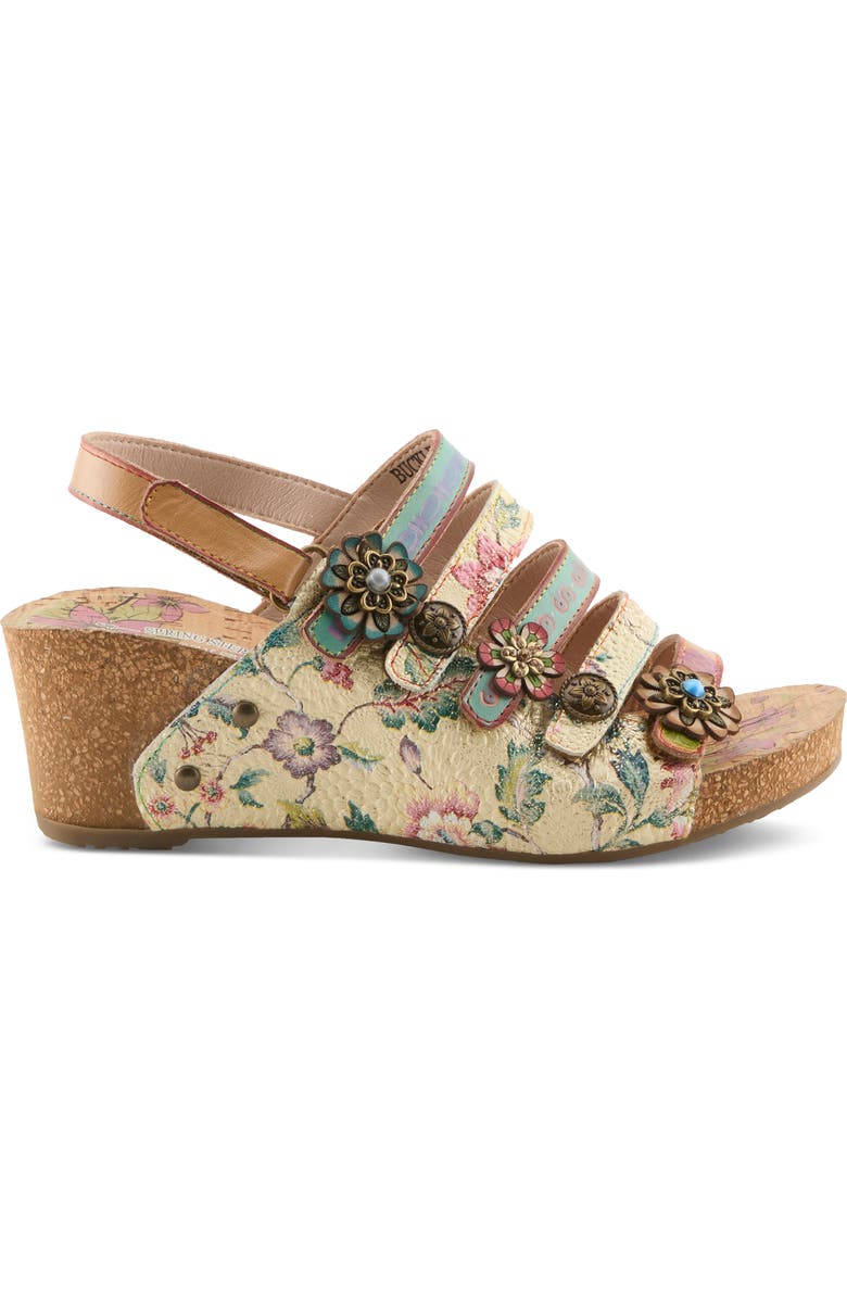 L'Artiste by Spring Step Buckle It Up Strappy Wedge Sandal, Alternate, color, Beige Multi
