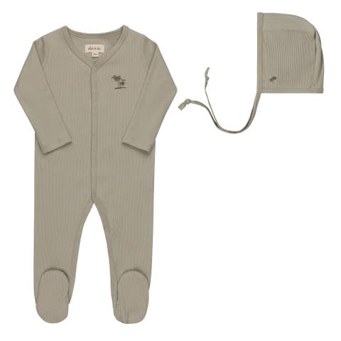 Embroidered Palm Trees Collection - Baby Boy Footie and Bonnet