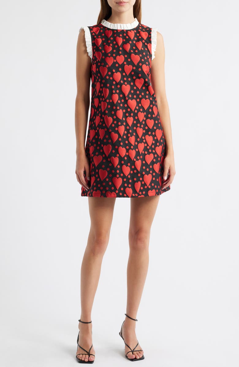 Sister Jane Mon Coeur Frill Jacquard Minidress, Main, color, Black