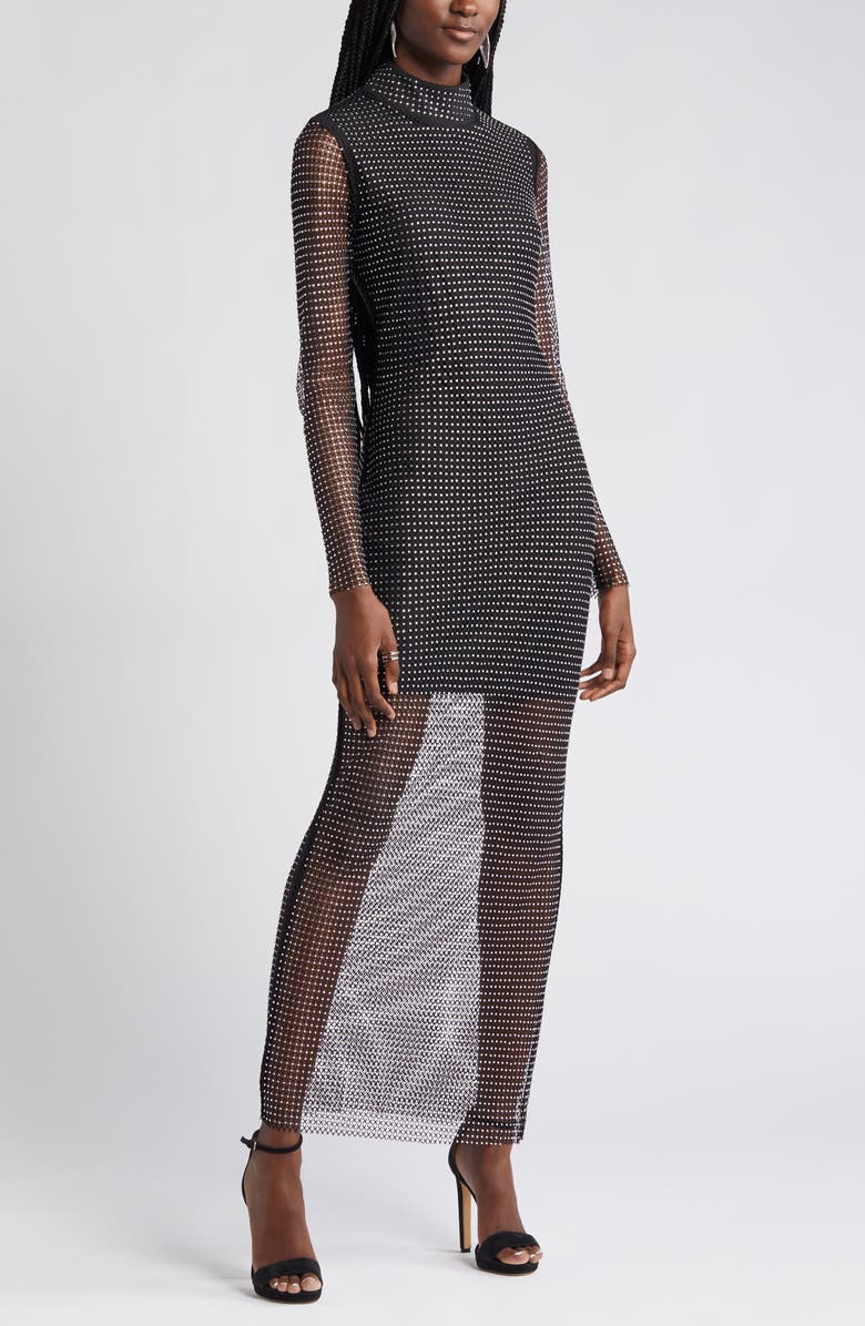 bebe Sparkle Mesh Long Sleeve Dress, Alternate, color, 