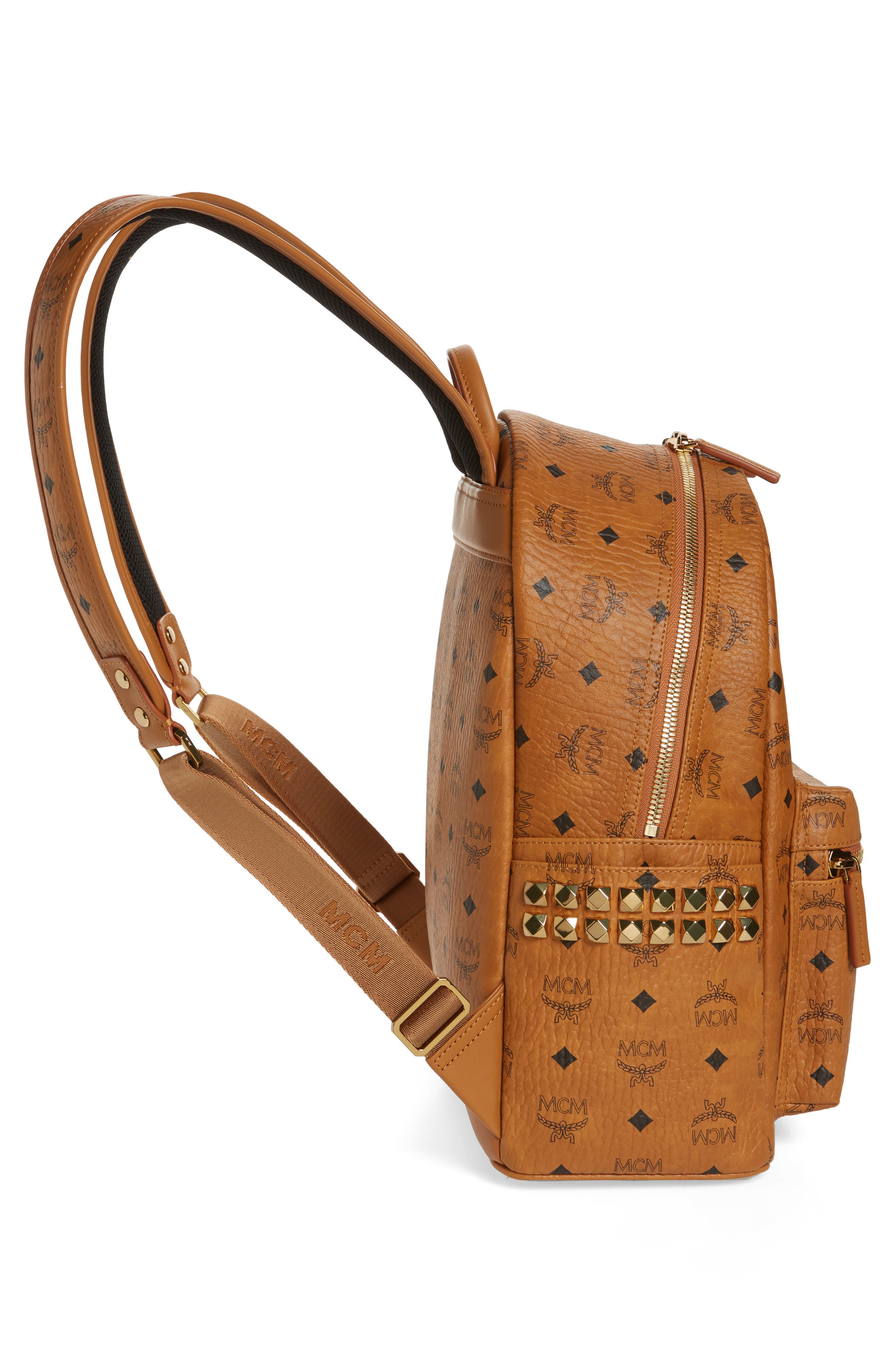 Medium Stark Side Stud Coated Canvas Backpack, Alternate, color, COGNAC