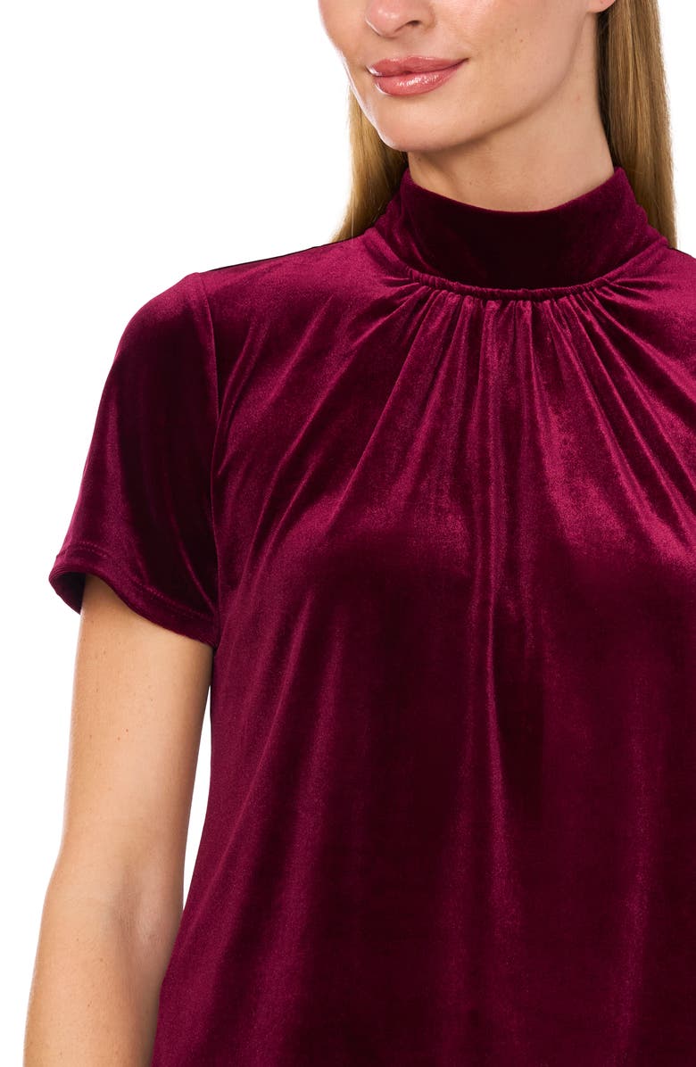 CeCe Mock Neck Cutout Stretch Velvet Top, Alternate, color, Majestic Wine