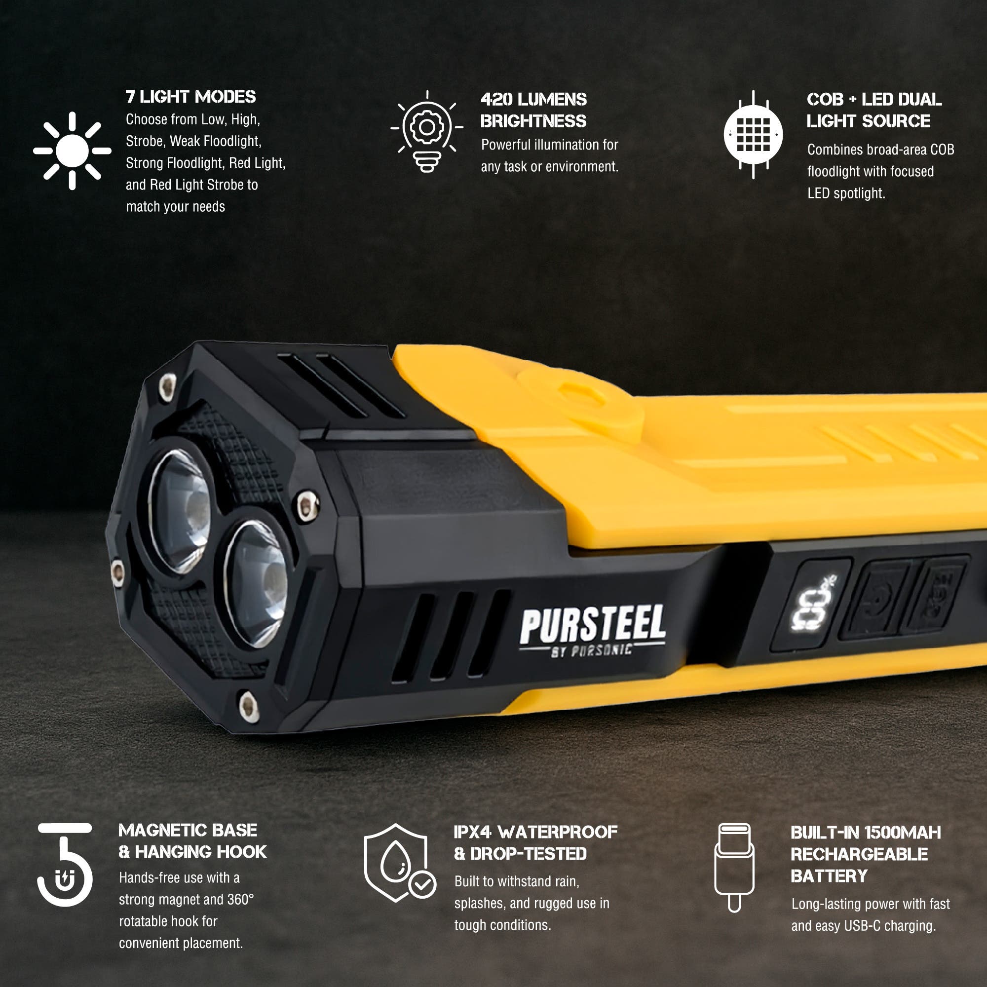 PURSONIC Emergency Prep Bundle 2-in-1 Ultra Bright Flashlight and LED Fast Charging Power Bank, Alternate, color, White