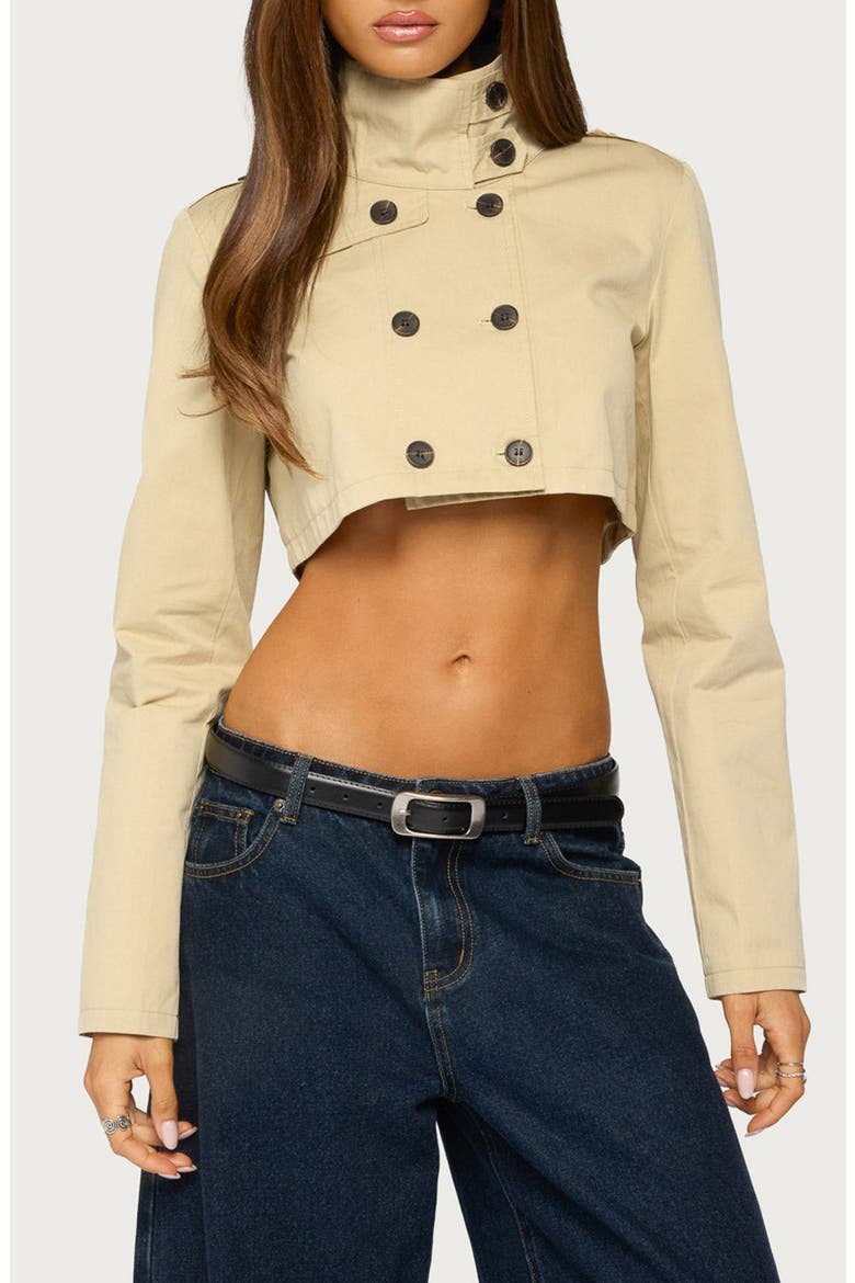 Saima High Neck Cropped Trench Jacket, Main, color, TAN