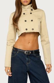 EDIKTED Saima High Neck Cropped Trench Jacket