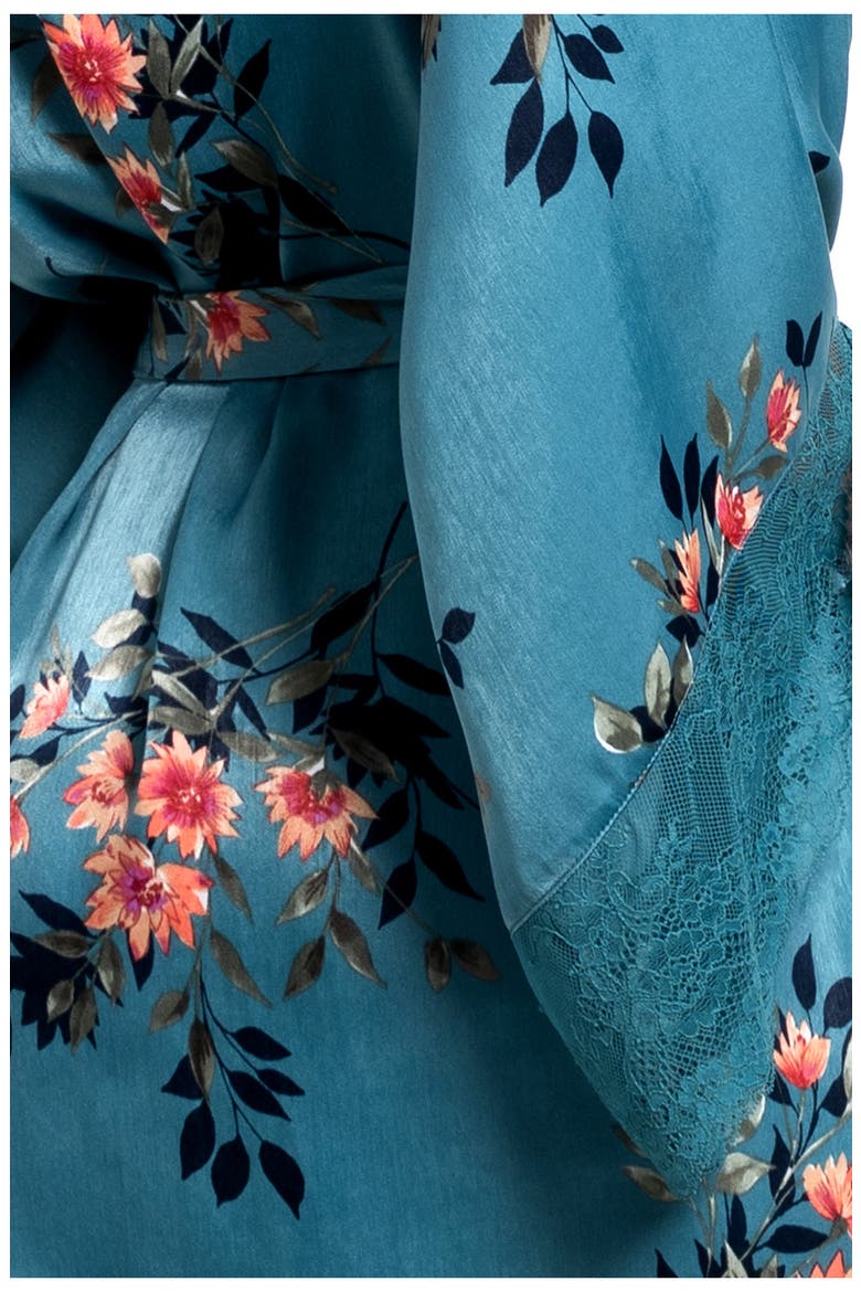 Carlie Floral Satin Wrap Robe, Alternate, color, CARIBBEAN BLUE