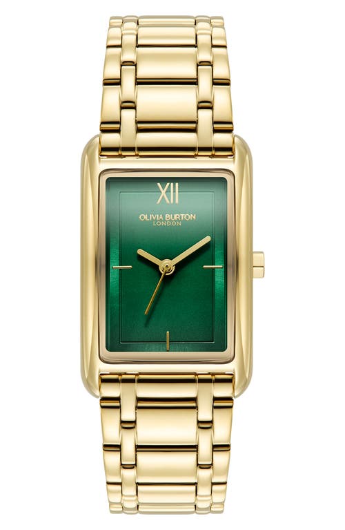 Olivia Burton Grove Rectangular Bracelet Watch, 23mm in Gold/Forest Green 