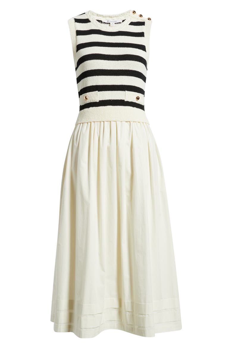 Mixed Media Sleeveless Dress, Alternate, color, CREAM