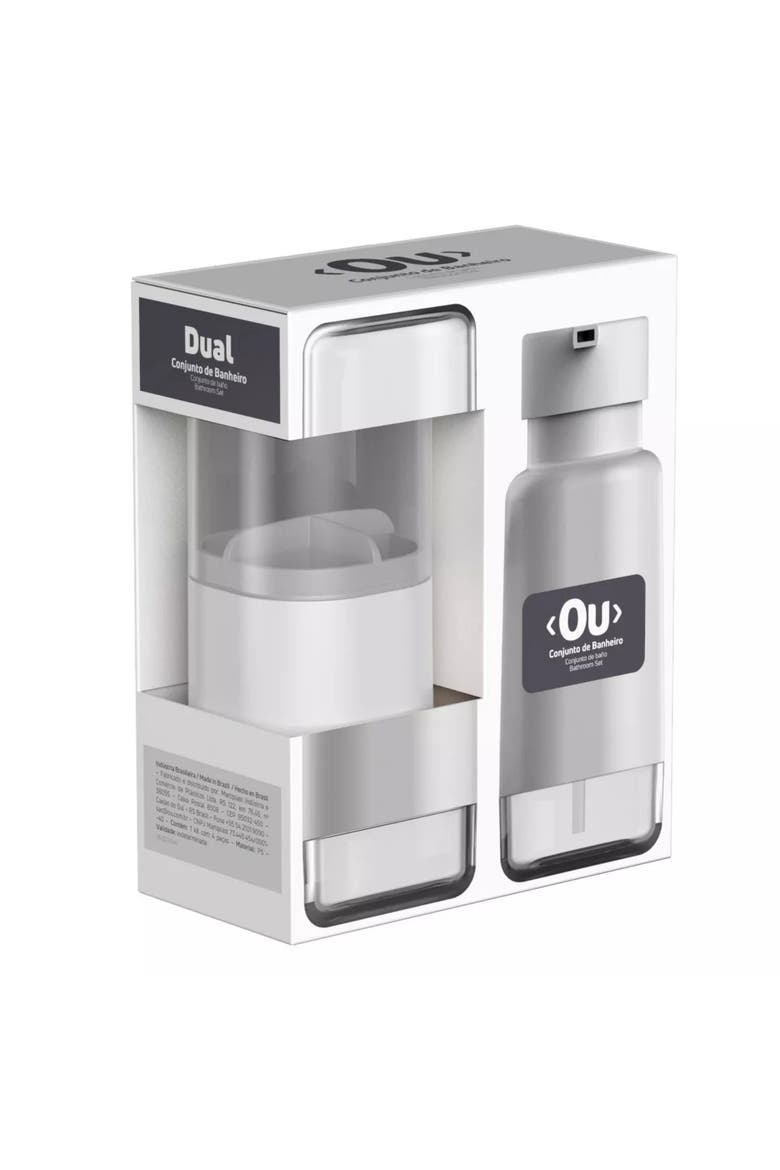 Durable Dual Bathroom Soap Dispenser Toothbrush Holder Organizer, Main, color, White