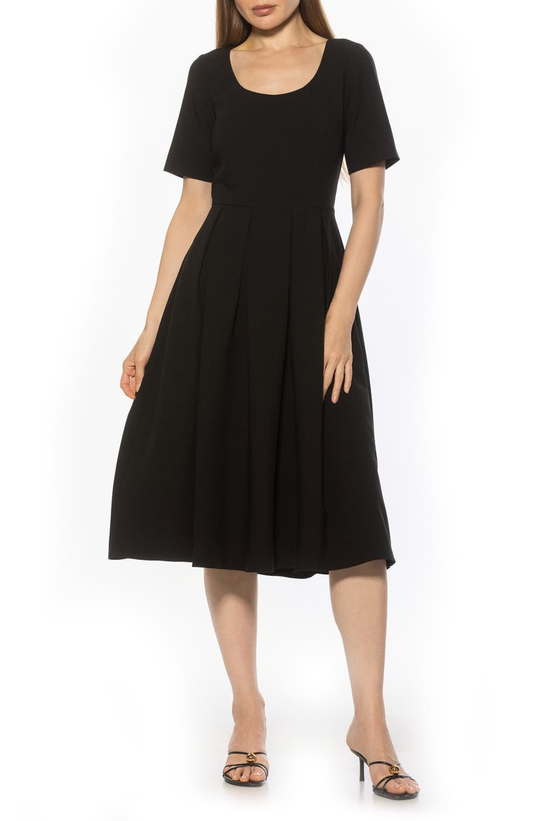 Imani Pleated Short Sleeve Dress, Main, color, BLACK