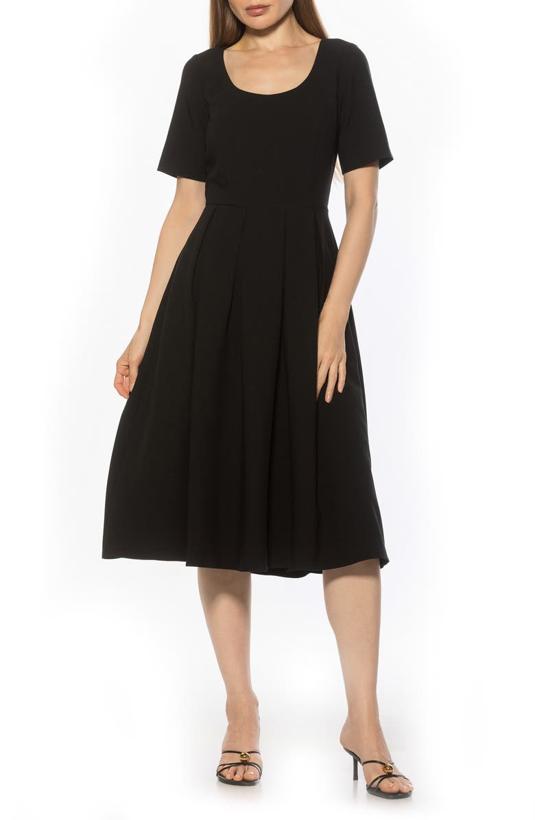 Alexia Admor Imani Pleated Short Sleeve Dress, Main, color, Black