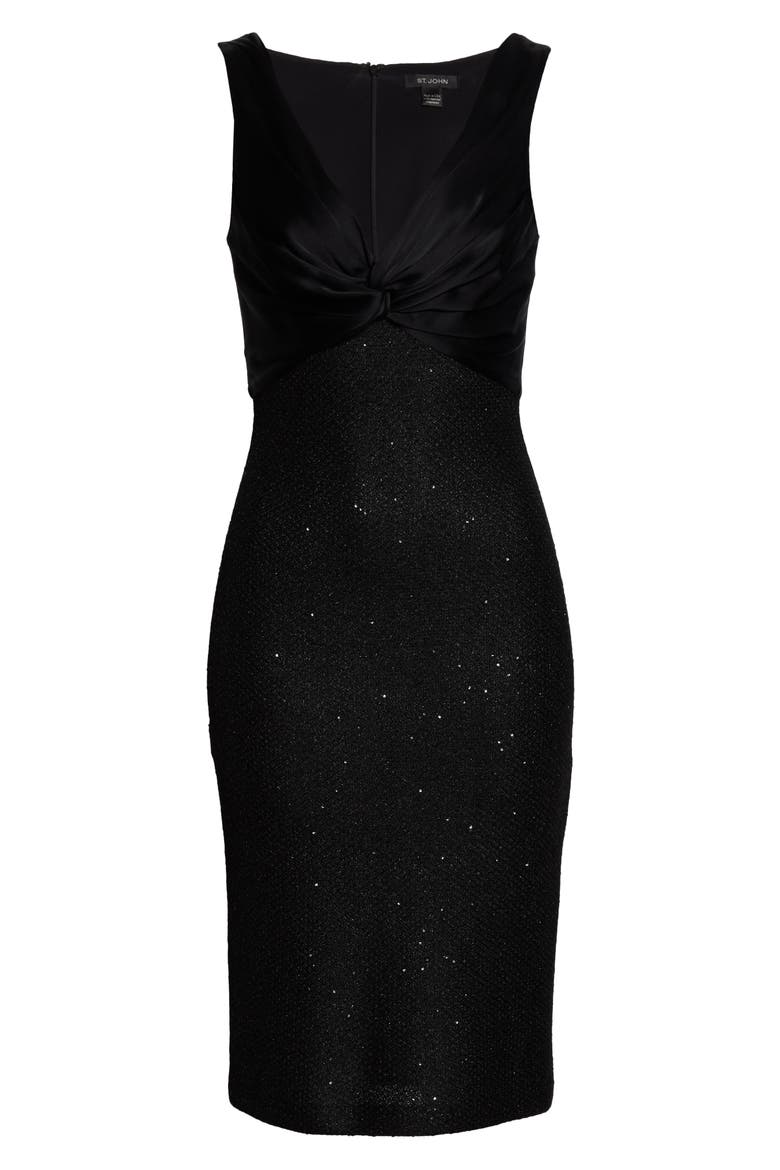 Satin Bodice Sequin Honeycomb Knit Sheath Dress, Alternate, color, CAVIAR