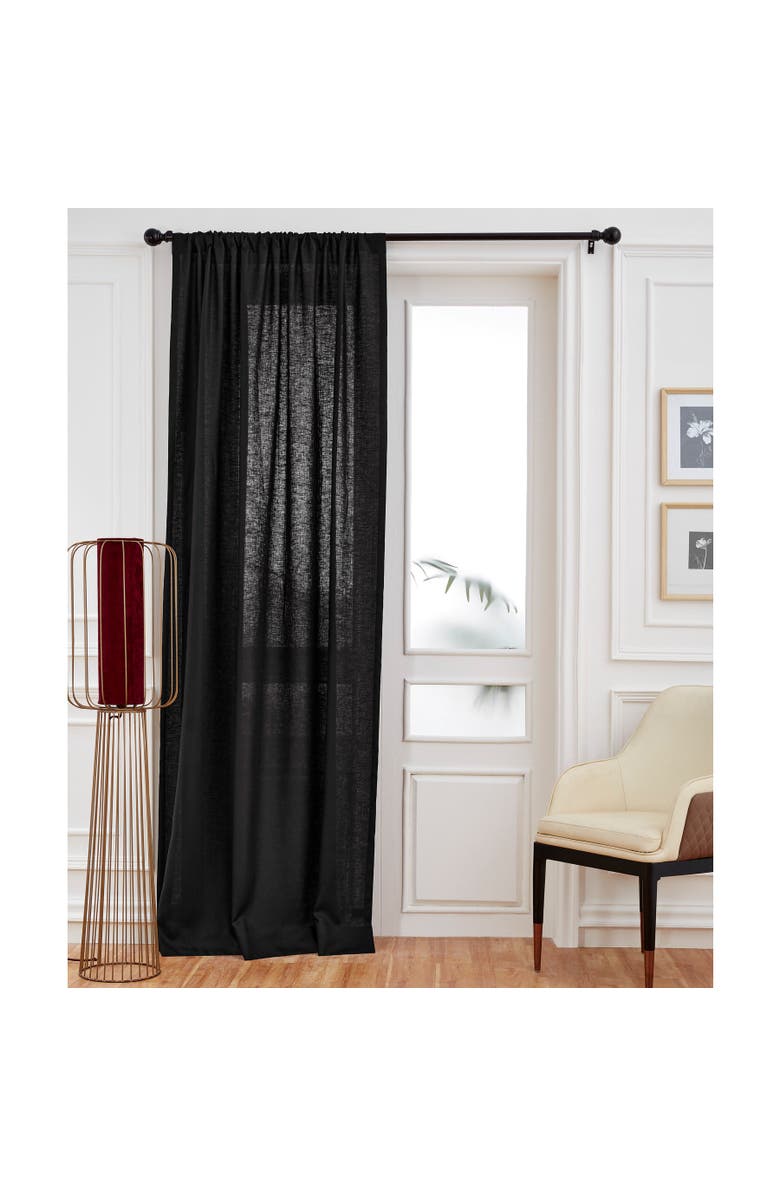 Solino Home Linen Curtain with Light Filtering Rod Pocket for Living Room, Bedroom, Main, color, Black