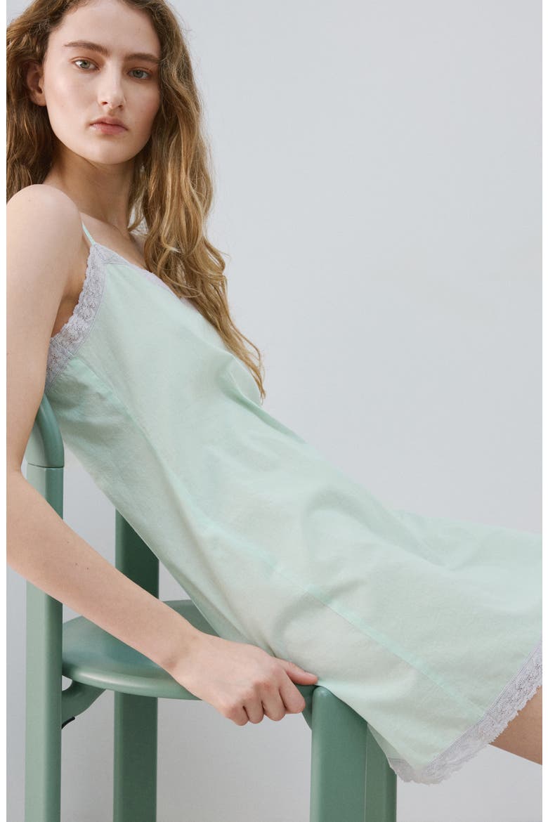 Lace Trim Cotton Nightgown, Alternate, color, BLUE