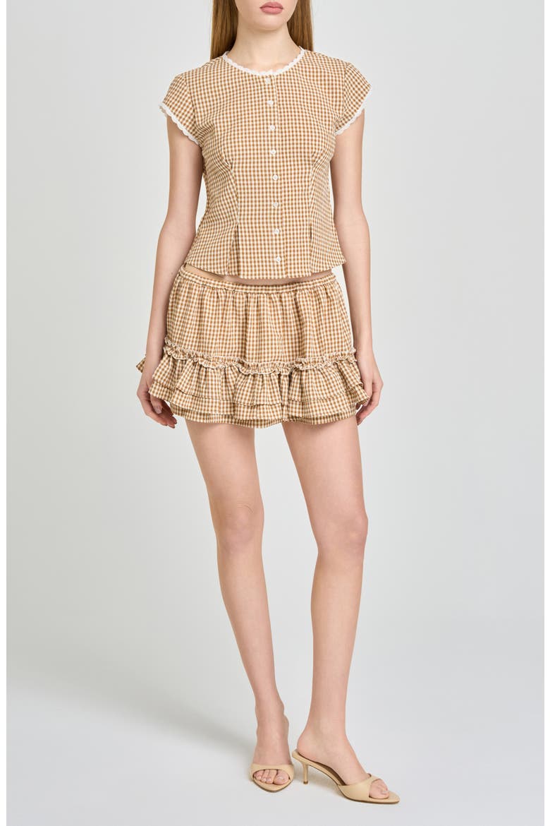 Aria Gingham Crop Button-Up Top, Main, color, TAN