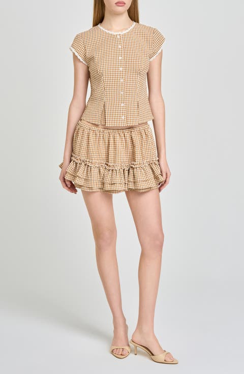 Aria Gingham Crop Button-Up Top