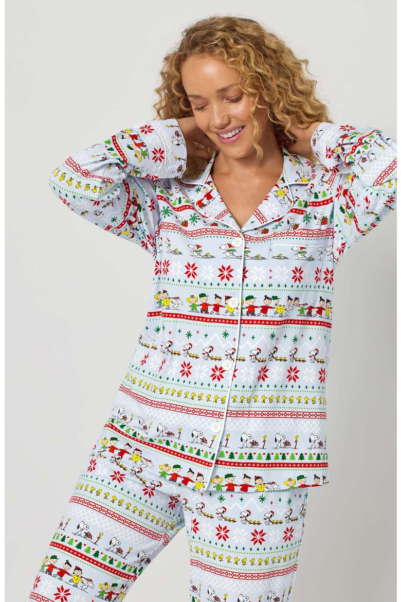 Print Stretch Cotton Pajamas, Alternate, color, PEANUTS WINTER PARADE