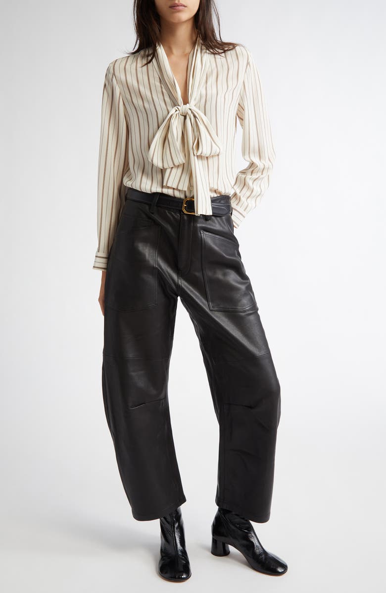 Nili Lotan Shon Barrel Leg Leather Pants, Alternate, color, 