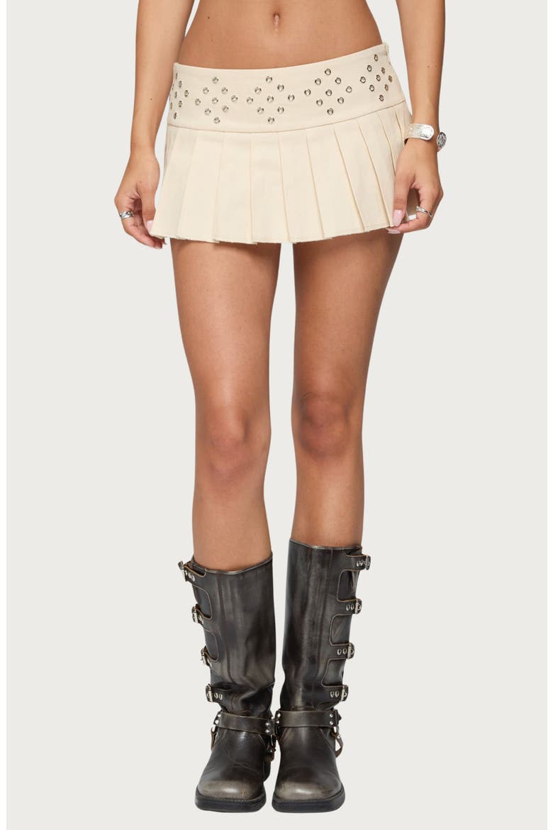 Lovina Grommet Low Rise Pleated Miniskort, Main, color, STONE