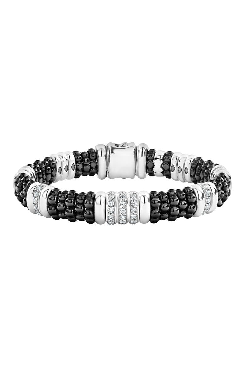 Black Caviar Diamond Station Bracelet, Main, color, SILVER/ CERAMIC/ DIAMOND