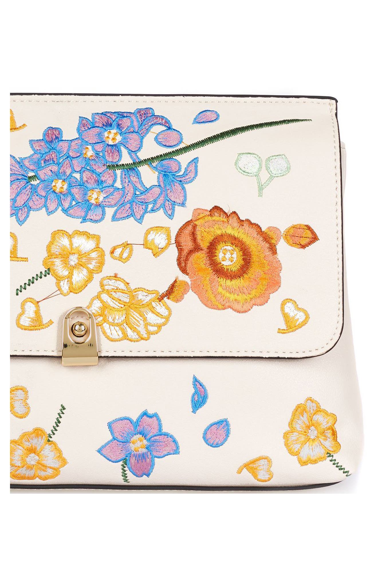 Topshop Floral Embroidered Faux Leather Clutch, Alternate, color, 