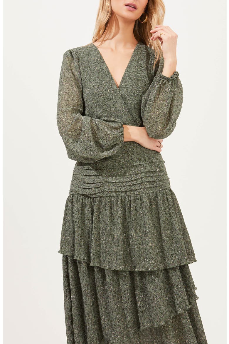 Ruched Tiered Ruffle Dress, Alternate, color, GREEN DITSY