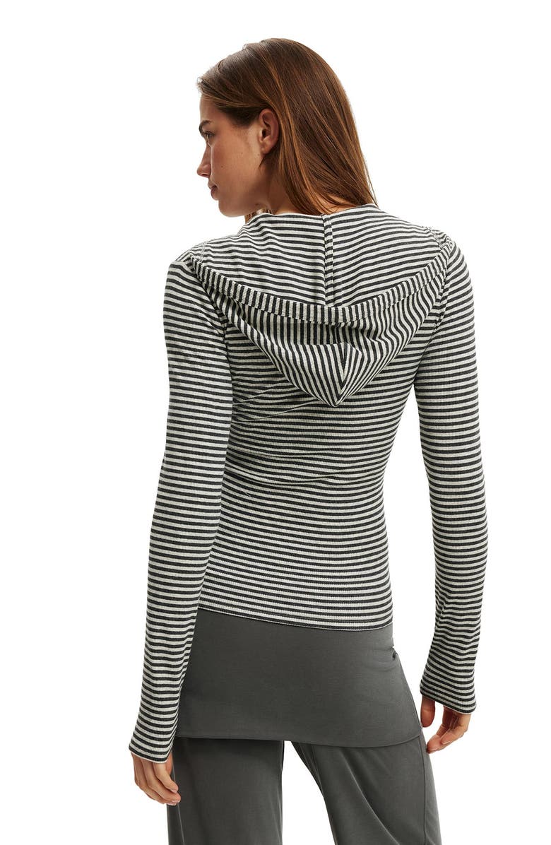 Cotton On Women's Hooded Blake Henley Long Sleeve, Alternate, color, Charcoal Grey Marle Stripe