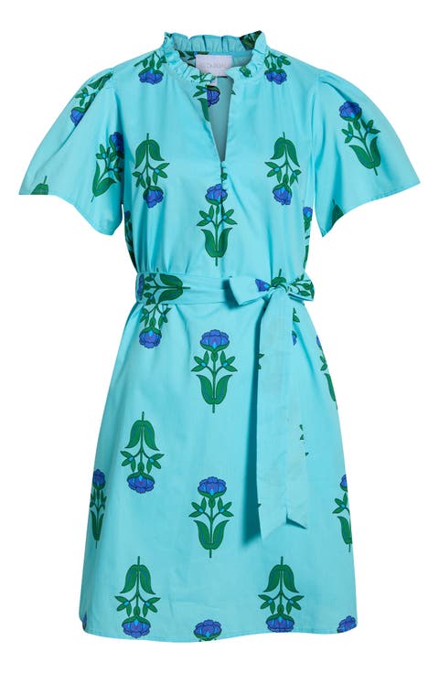 Amena Floral Ema Belted Cotton Dress