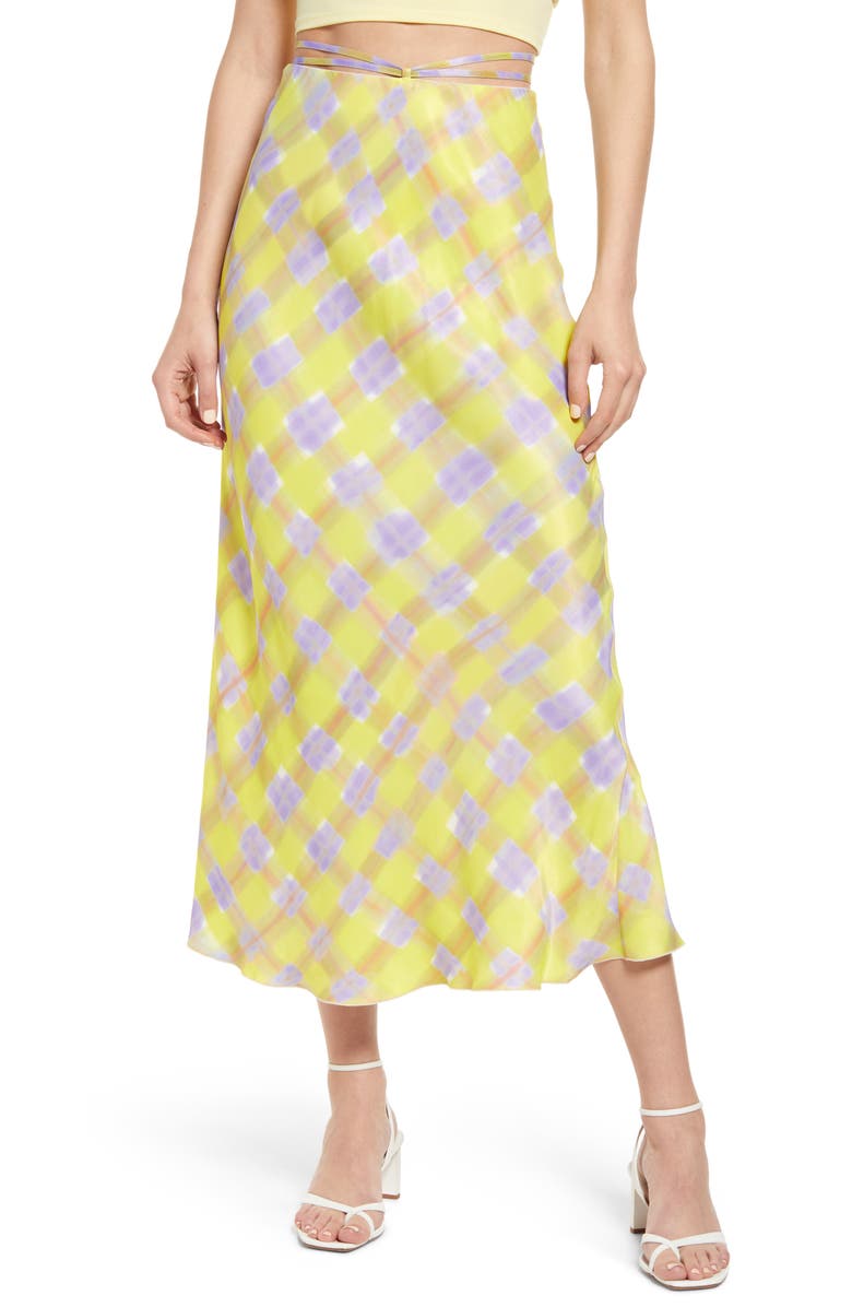 & Other Stories Check Tie Waist Satin Midi Skirt, Main, color, 