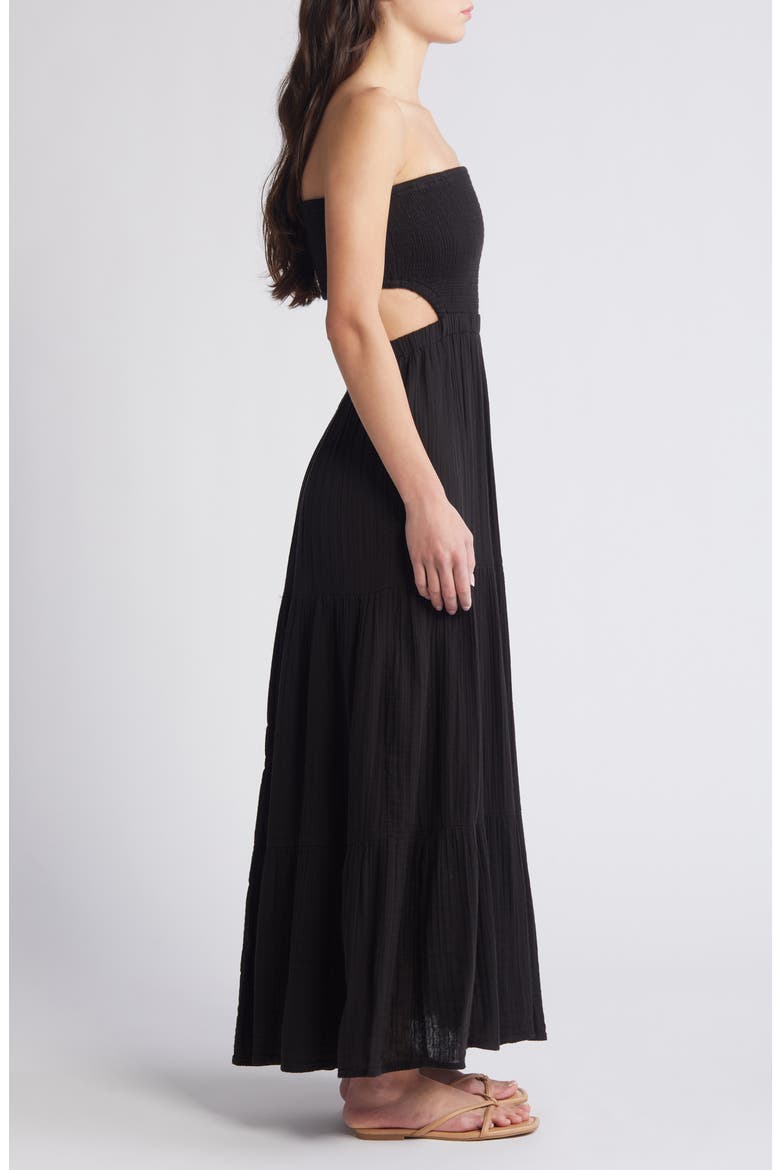 Premium Surf Strapless Cutout Maxi Dress, Alternate, color, BLACK