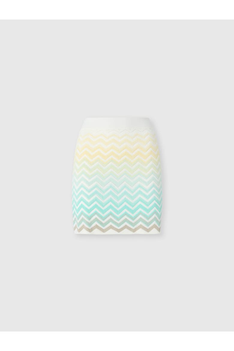 Mini Skirt In Cotton And Viscose Chevron Dégradé, Main, color, Sea Green & Brown