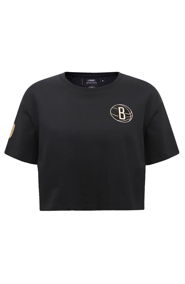 PRO STANDARD Women's Pro Standard Black Brooklyn Nets Holiday Glam Boxy T-Shirt, Alternate, color, Black