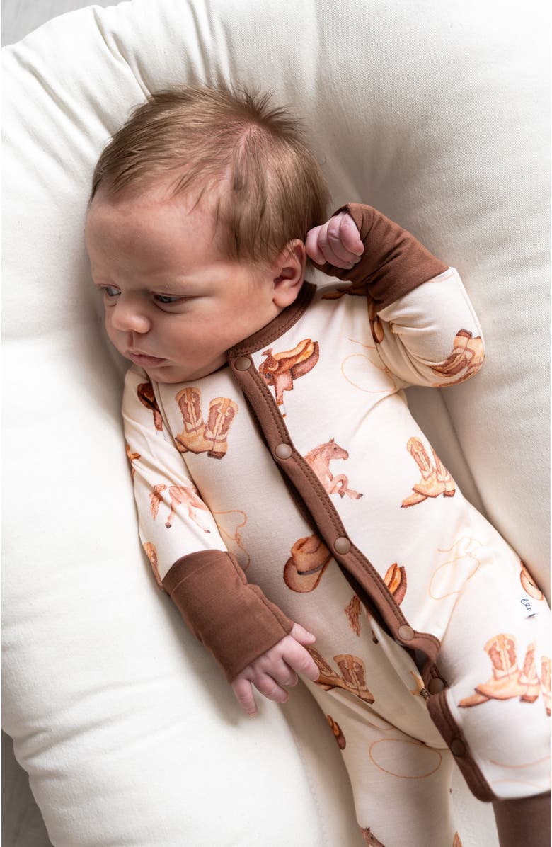 Laree + Co Paislee Convertible Baby Footie, Alternate, color, Beige