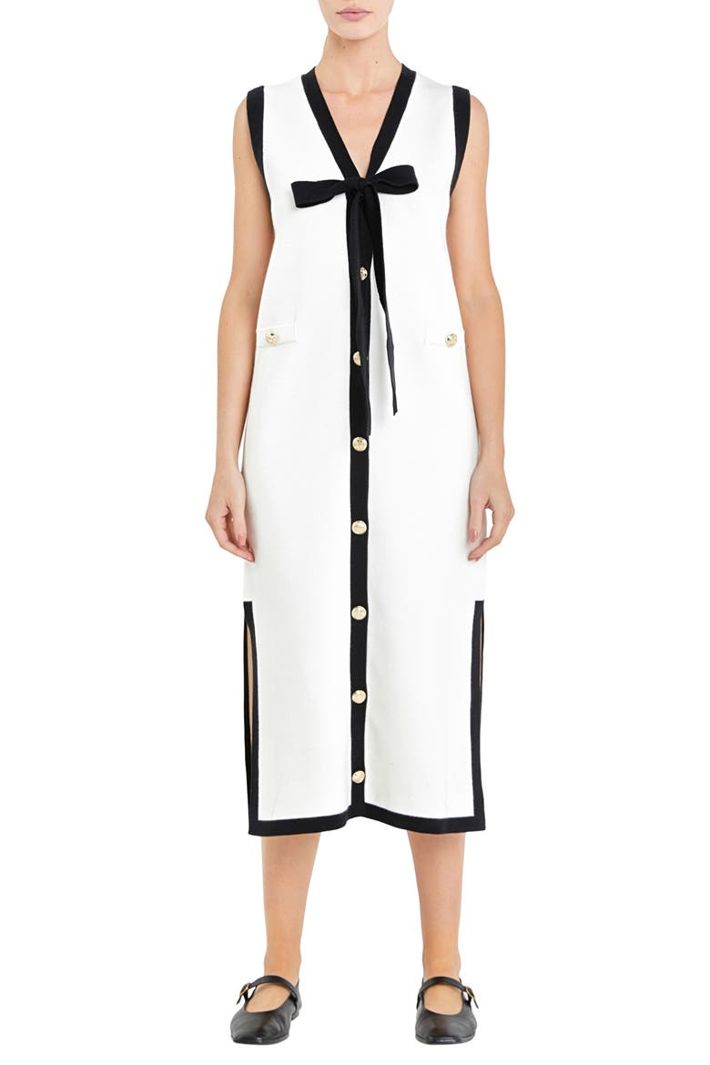 Sleeveless Sweater Dress, Main, color, CREAM/ BLACK
