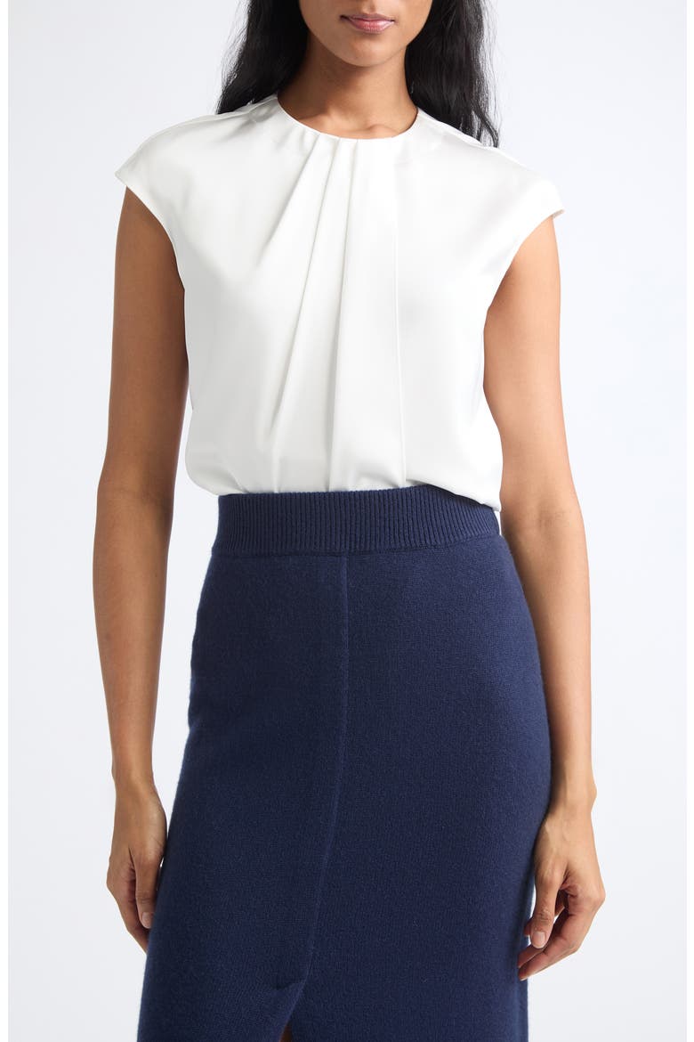 Pleated Twill Cap Sleeve Top, Main, color, SOLID WHITE