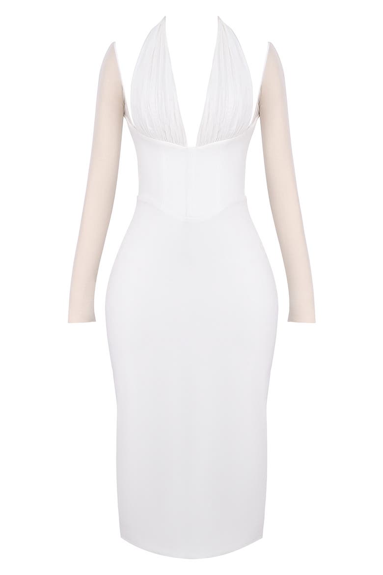 Yasmin Long Sleeve Body-Con Midi Cocktail Dress, Alternate, color, WHITE