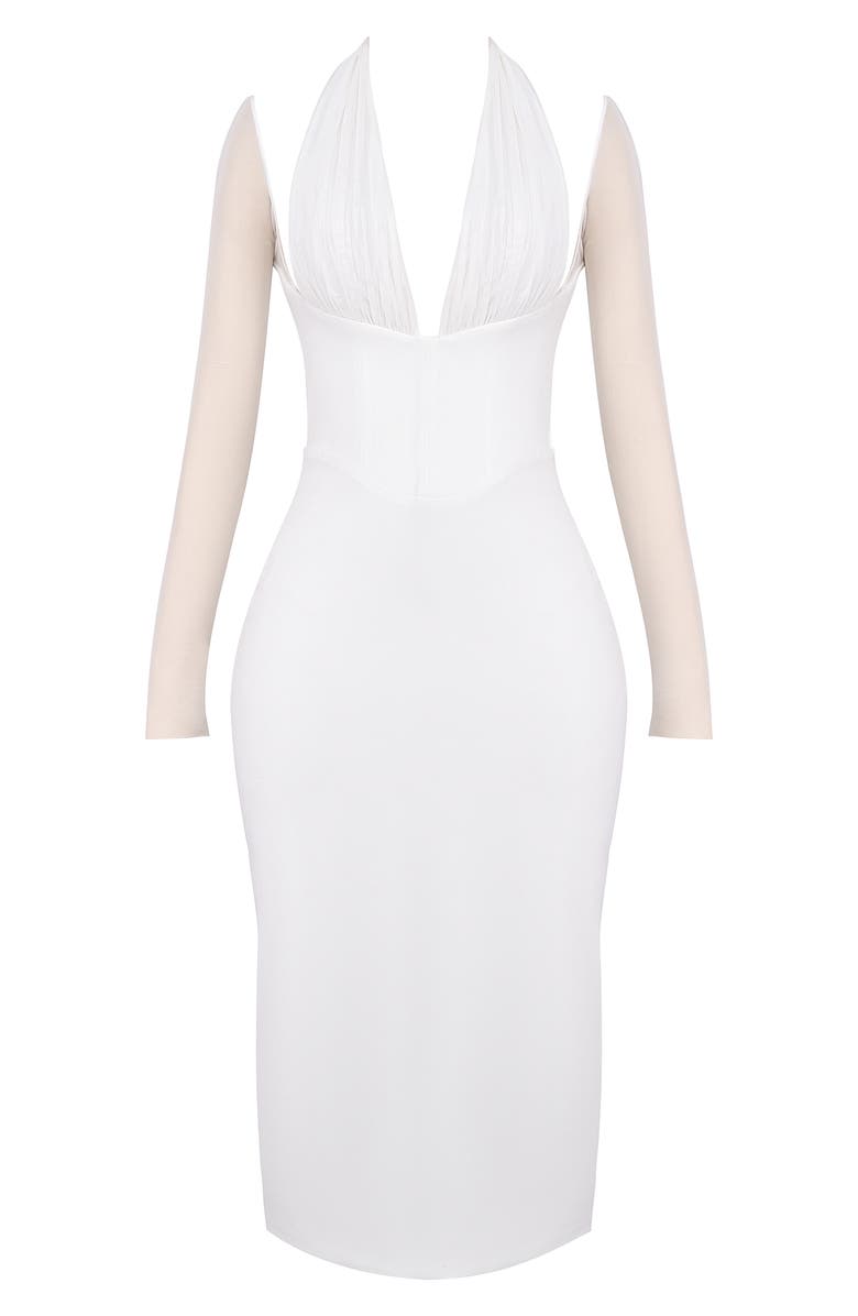 HOUSE OF CB Yasmin Long Sleeve Body-Con Midi Cocktail Dress, Alternate, color, White