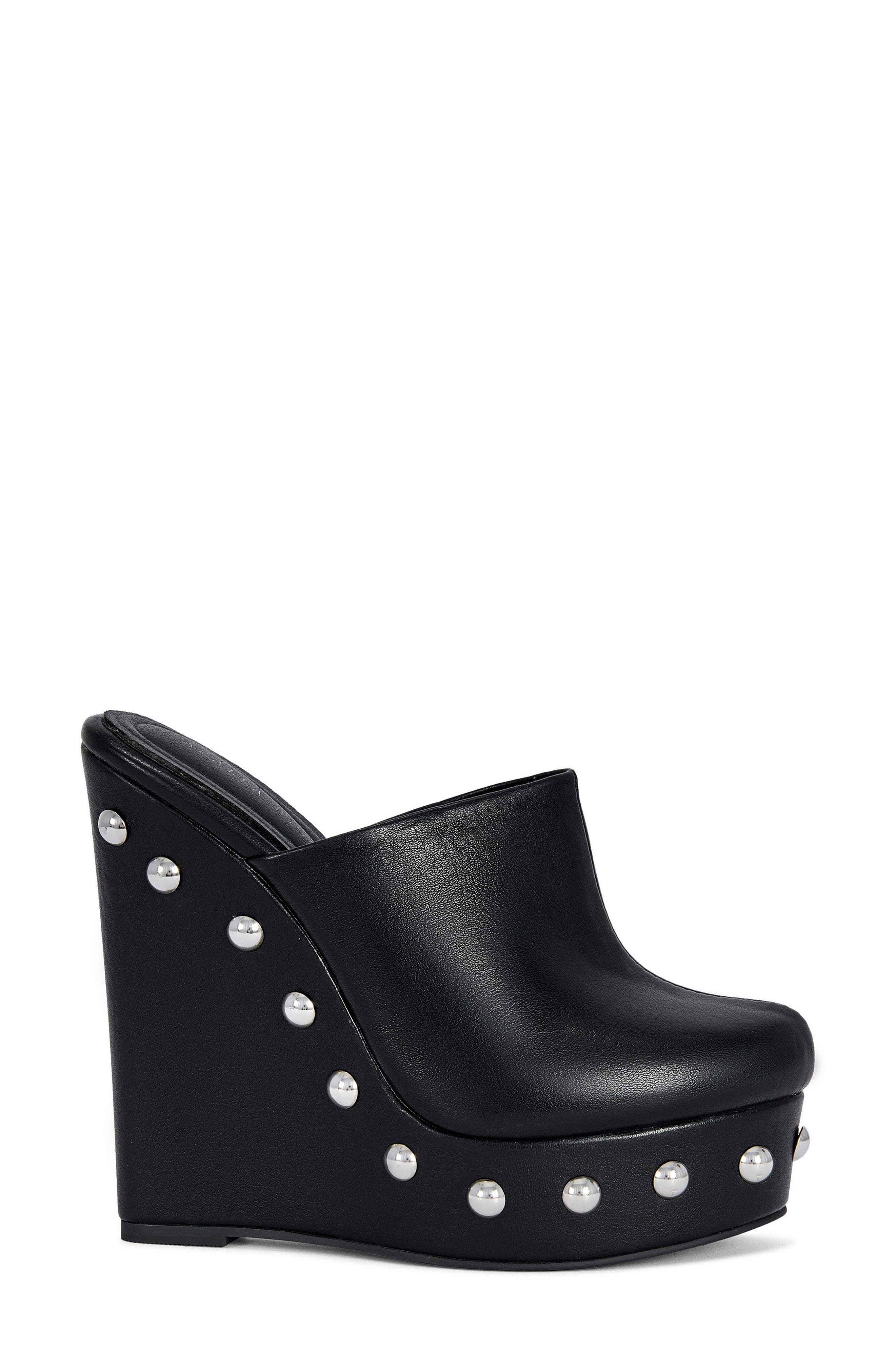 Riala Faux Leather Studded Wedge Mule, Alternate, color, CHARCOAL