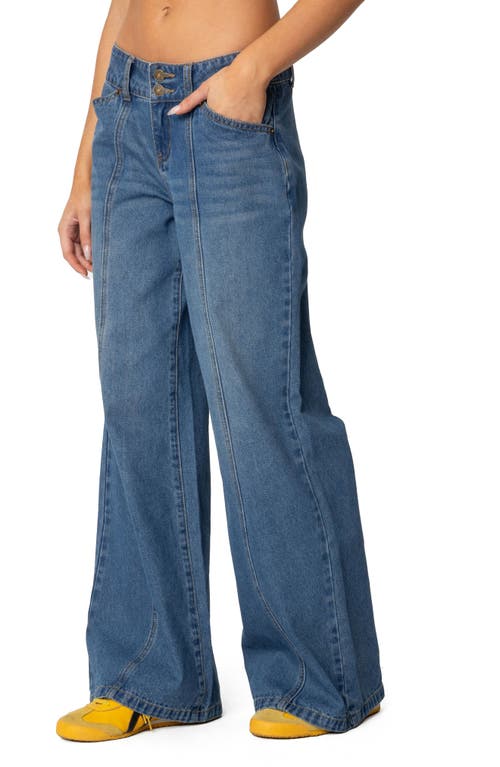 Shop Edikted Charlie Seamed Low Rise Wide Leg Jeans In Blue-washed