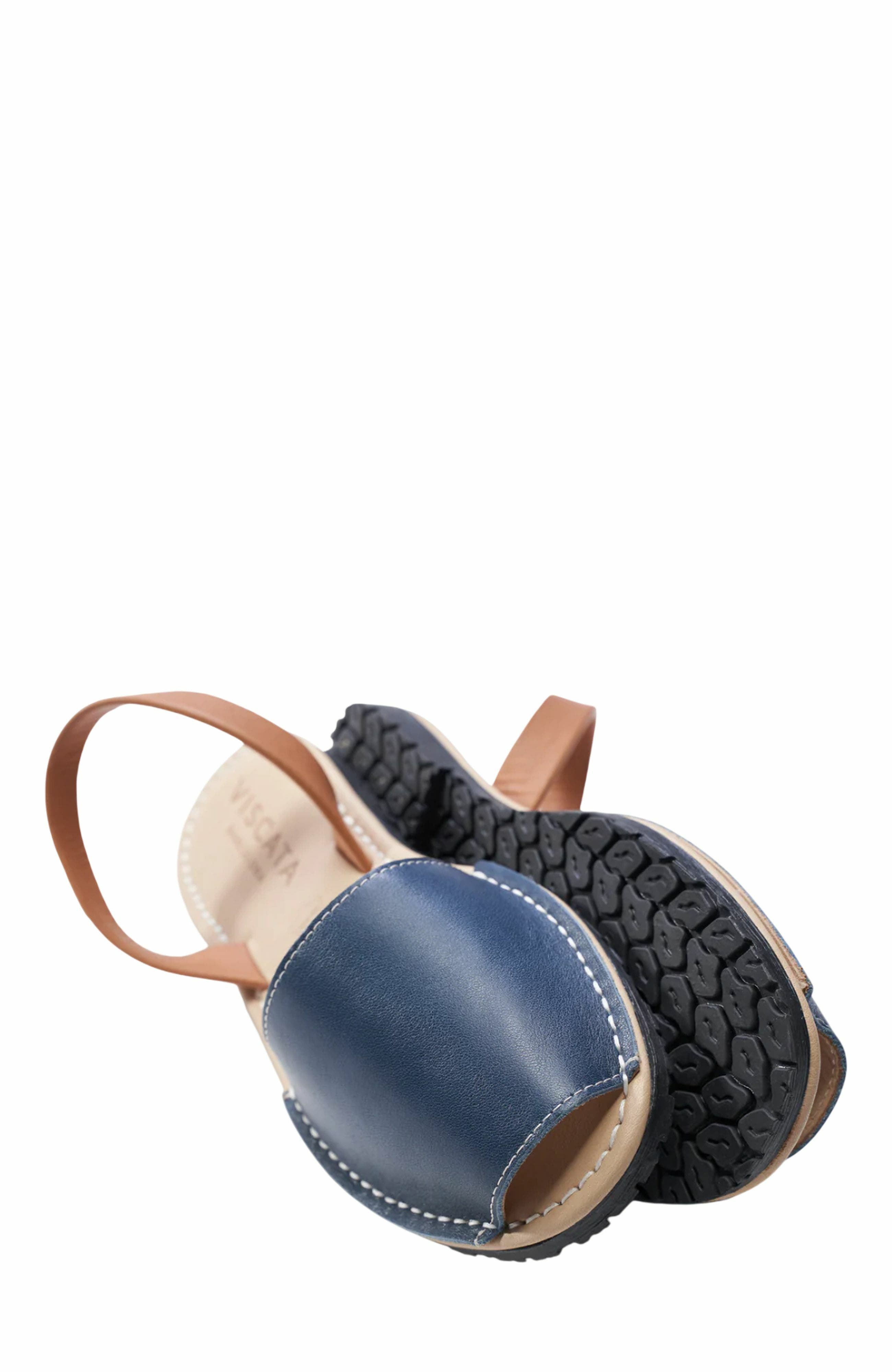 Menorquina Leather Avarca Sandals, Alternate, color, Navy Blue