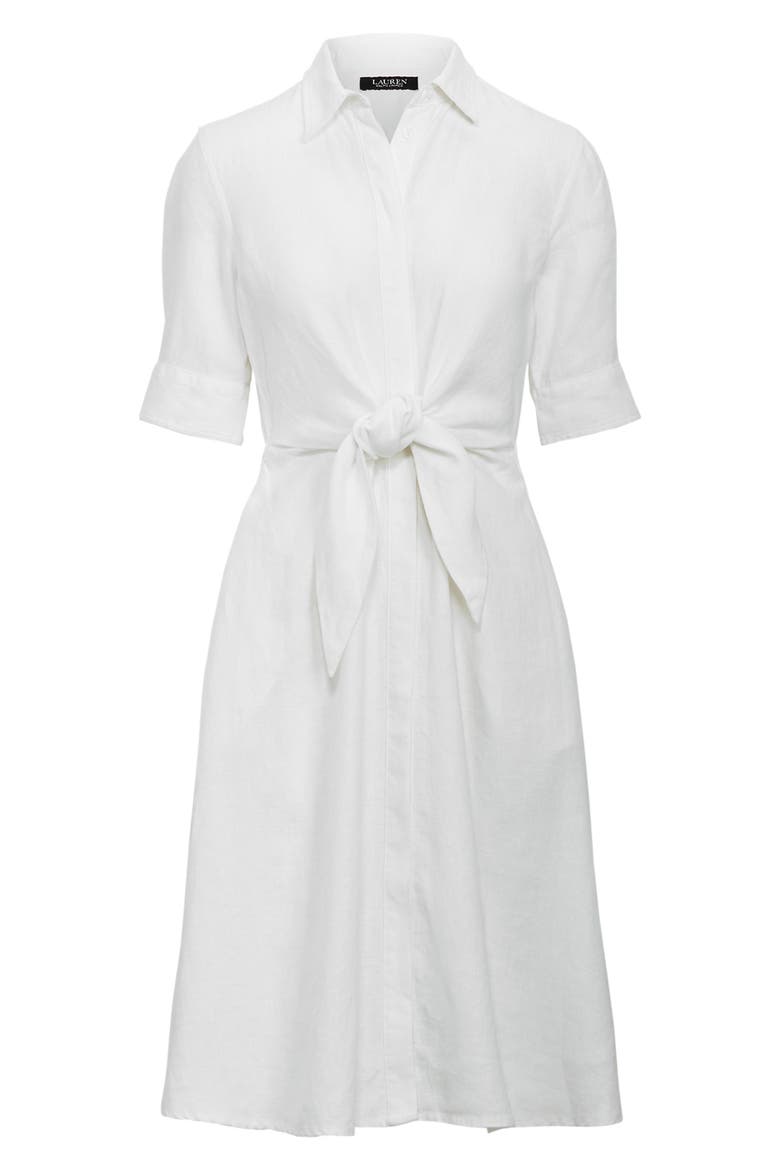 Linen Tie Front Shirtdress, Alternate, color, WHITE