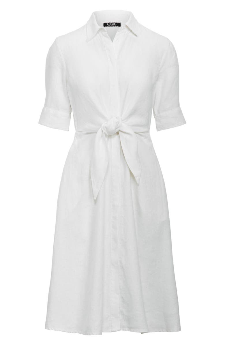 Lauren Ralph Lauren Linen Tie Front Shirtdress, Alternate, color, White