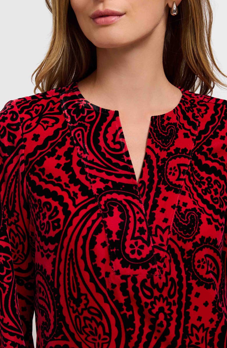 Foxcroft Alicia Paisley Velour Popover Top, Alternate, color, Red/ Black