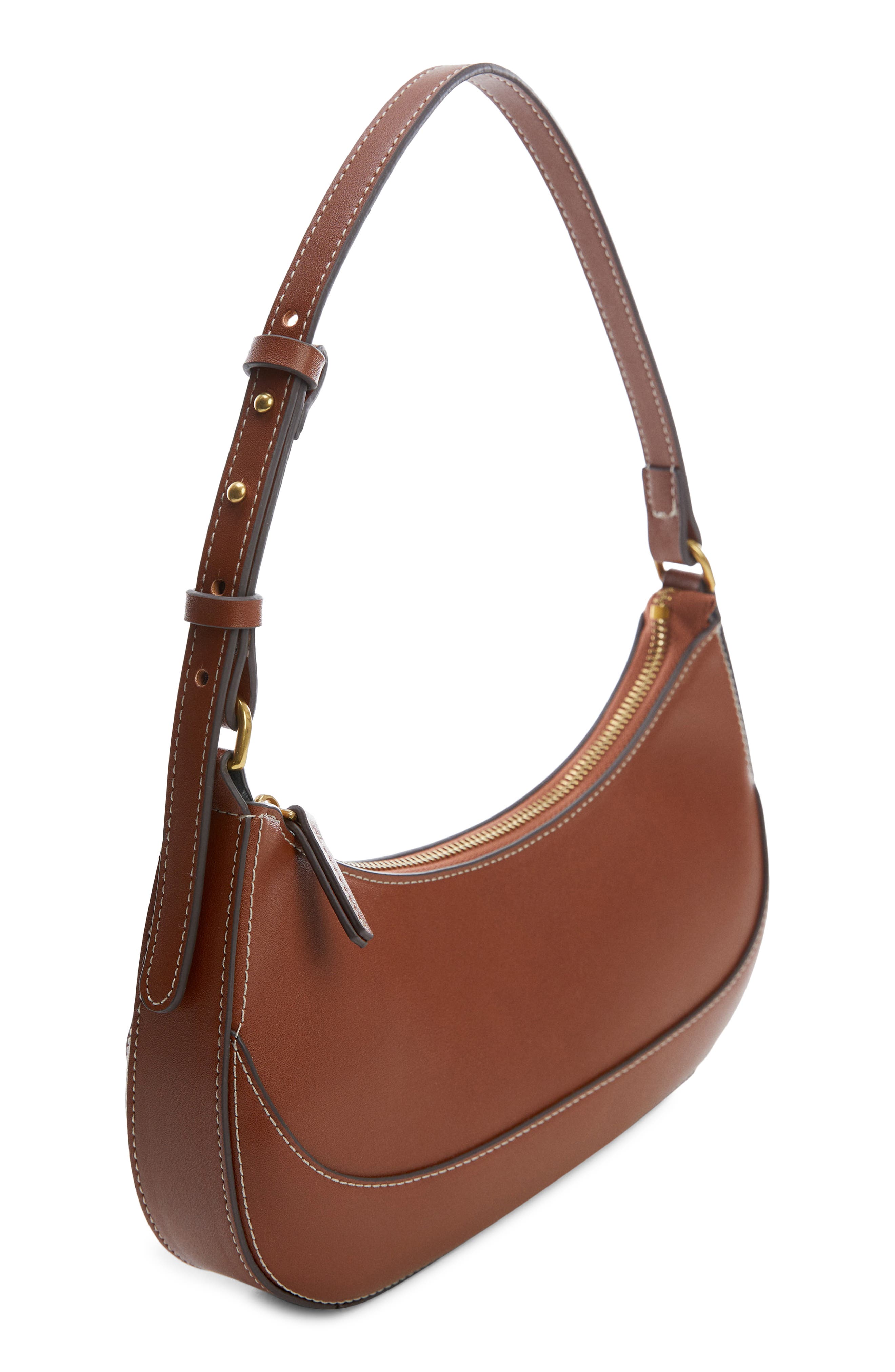 MANGO Oval Faux Leather Shoulder Bag, Alternate, color, Leather
