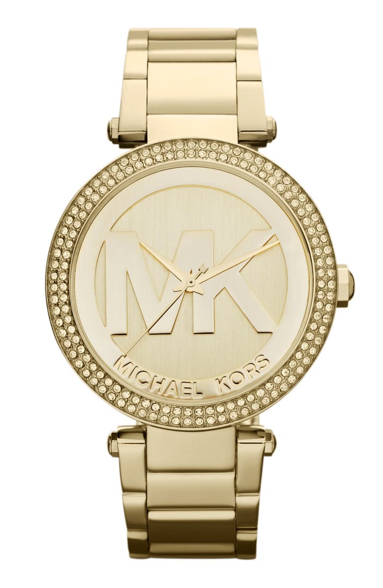 MICHAEL Michael Kors Michael Kors Parker Logo Dial Bracelet Watch, 39mm, Main, color, Gold