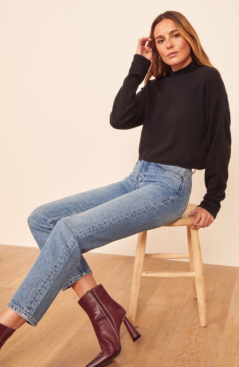 Reformation Recycled Cashmere Blend Crop Roll Neck Sweater, Alternate, color, 